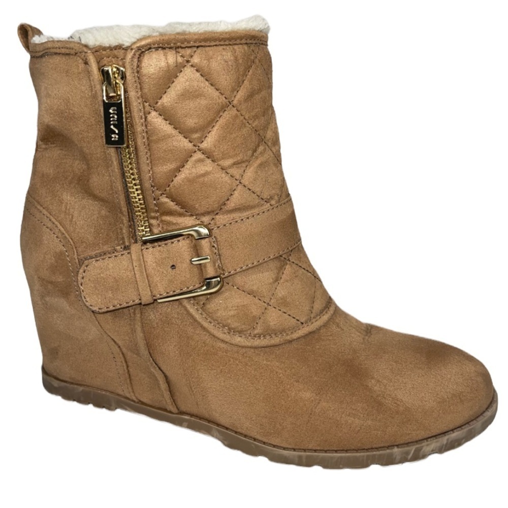 Unisa Camel Tayya Wedge Ankle Bootie Faux Suede Sz 9